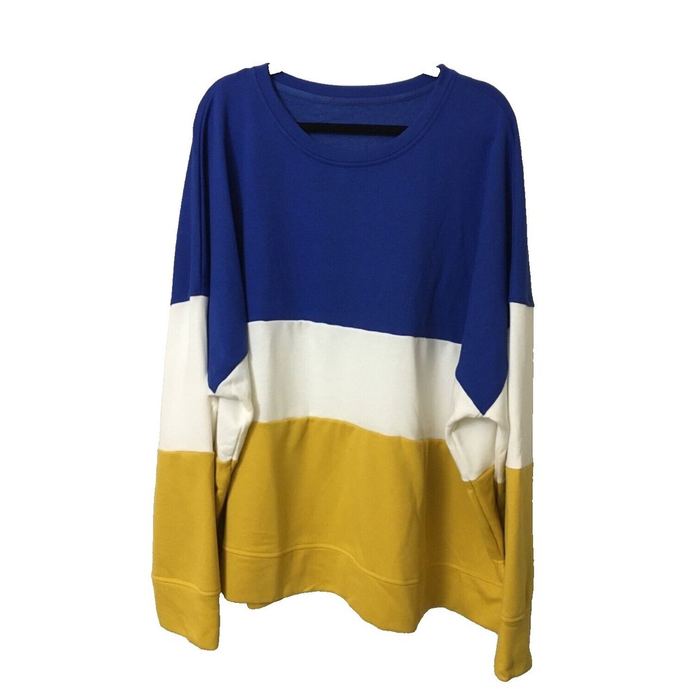 Women Casual Pullover Sweatshirt Plus Size 5X Color Block Blue White Gold